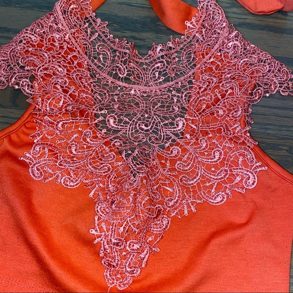 Pink and Orange lace up crop top - Picture 2 of 3